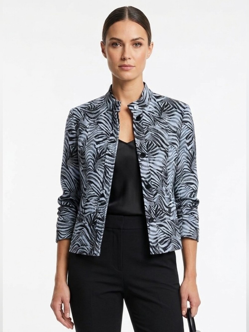 Anthracite by Muse Black & Blue Zebra Print Blazer Jacket, Size 4